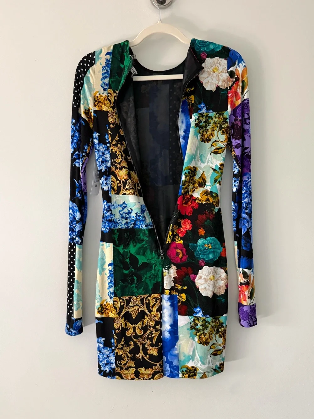 NEW NWT Alice + Olivia Delora Multicolor Floral Patchwork Long-Sleeve Dress, 2